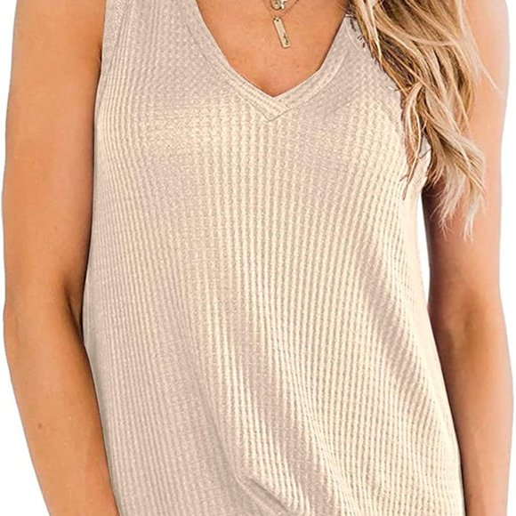 Women's Waffle Knit V-Neck Sleeveless Tank Top Size Large - Picture 4 of 5